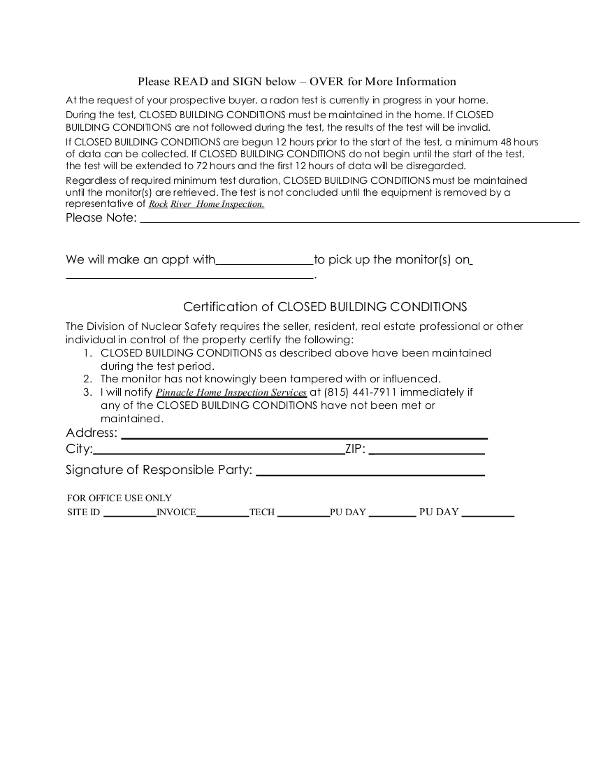 home inspection sample radon report